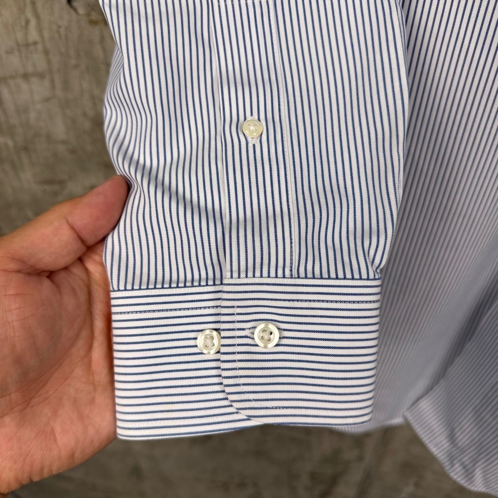 Brookss Brothers 1818 Regent Non-Iron Dress Shirt 17-2/3 Navy Stripe Cotton - Picture 5 of 8
